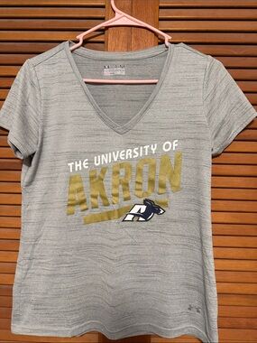 Under Armour Gray V-Neck University of Akron Tee with Gold Print